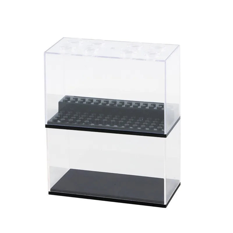 Clear Building Blocks กล่องตู้โชว์บล็อกของเล่นโปร่งใสกันฝุ่นจอแสดงผล Stackable Square Storage กล่อง Organizer
