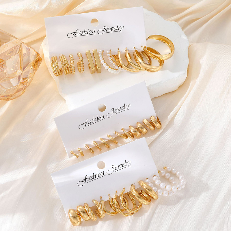 여성용 기하학적 후프 귀걸이 세트, 빈티지 보헤미안 진주 골드 컬러 라운드 귀걸이, 펑크 데일리 웨어, 쥬얼리 선물 2025
