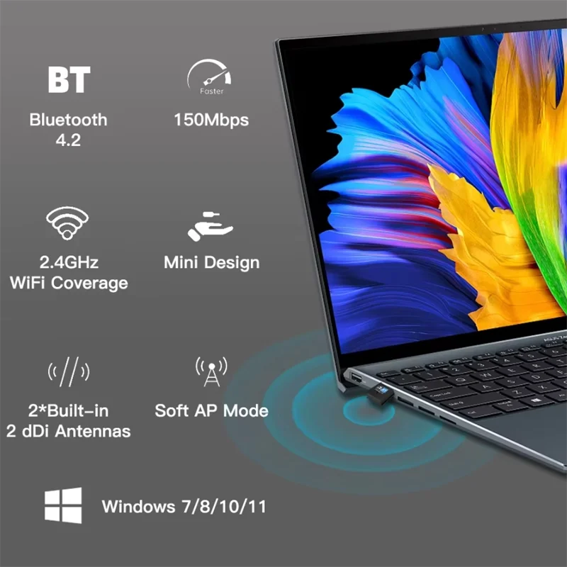 Беспроводной адаптер Wi-Fi Bluetooth 150 Мбит/с USB-адаптер 2,4G Bluetooth V4.2 Dongle Сетевая карта RTL8723DU для настольных портативных ПК