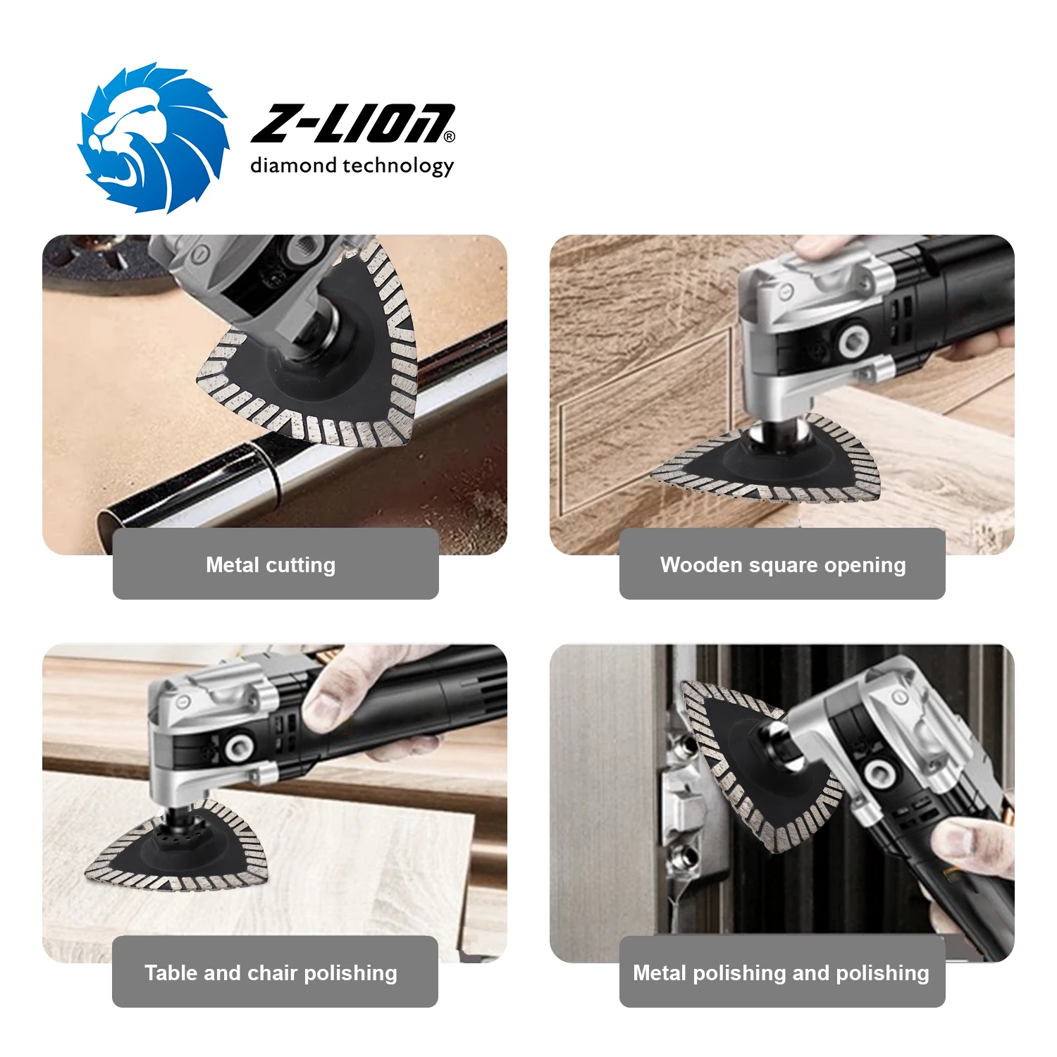 Z-LION 1 unidad de hoja de sierra triangular de disco de corte de diamante de 86mm para corte de mármol de azulejos de cerámica hojas de sierra multiherramienta escofina triangular