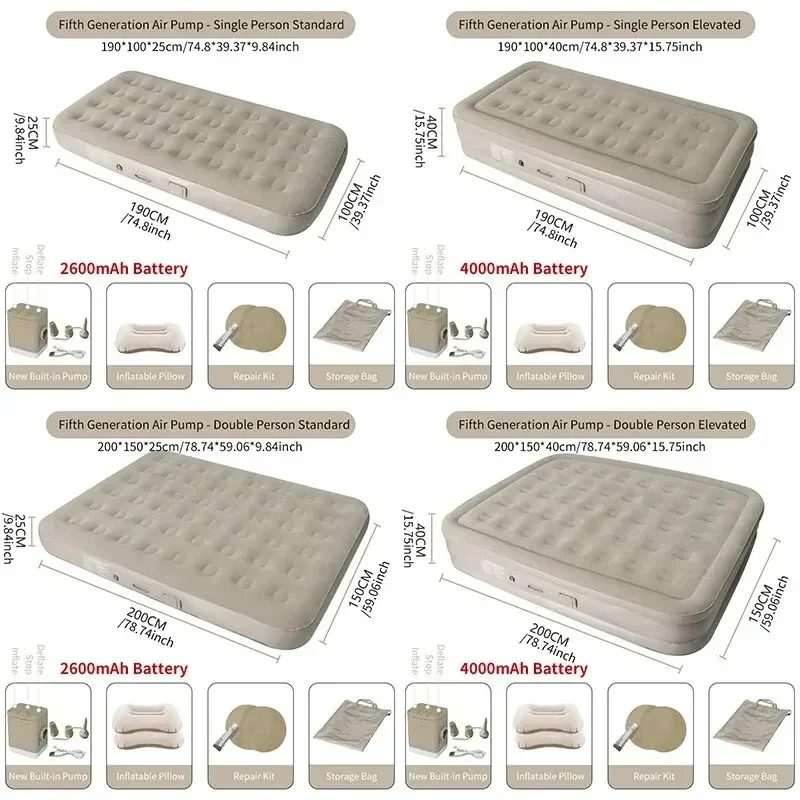 New Air Mattress Built-in Pump Self-inflating Mat Cushion Outdoor Tent Inflatable Bed Double sleeping Pad For Camping or Indoor
