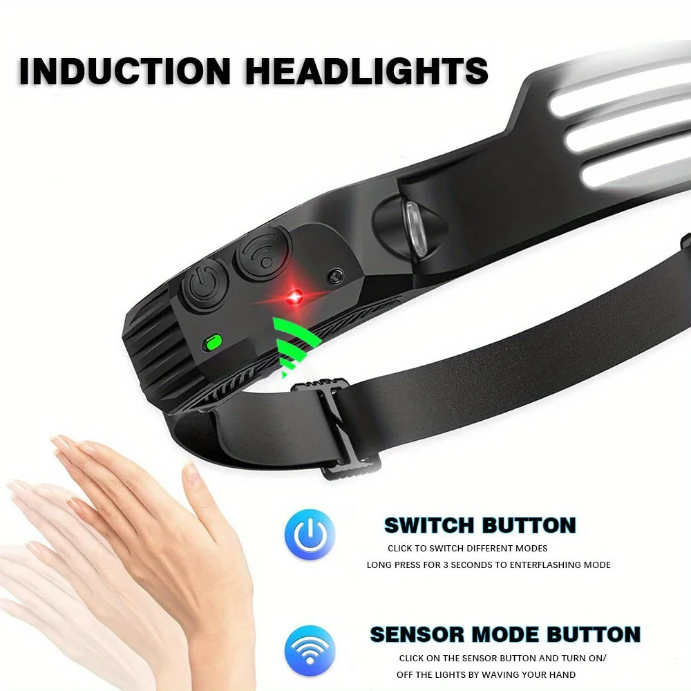 1 LED+COB Reflektor ładowany przez USB, reflektor z czujnikiem ruchu, odpowiedni do biegania, wędkowania, biwakowania, pieszych wędrówek, świateł awaryjnych