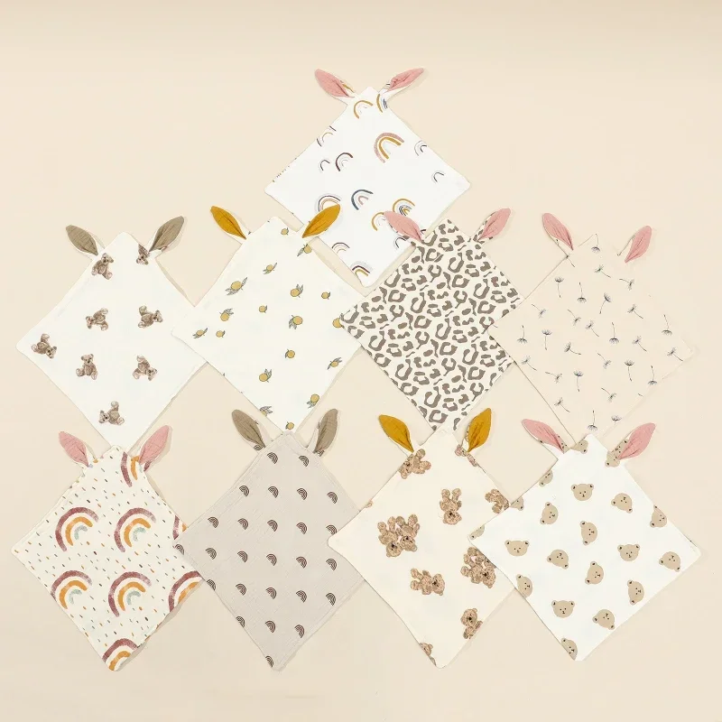 Vêtements Anti-déversement pour bébé, Double couche de gaze de coton, oreilles de lapin mignonnes, écharpe pour nouveau-né, couverture de couchage douce et confortable, serviette pour bébé