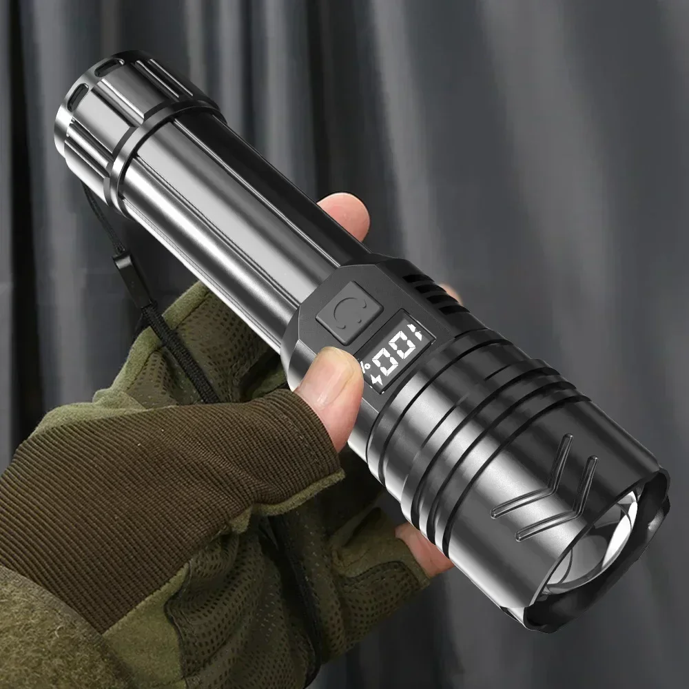 Leistungsstarke LED-Taschenlampe, wiederaufladbare USB-Taschenlampe, superhelles Handlicht, Notfall, Camping, multifunktionale Laterne, Angellicht