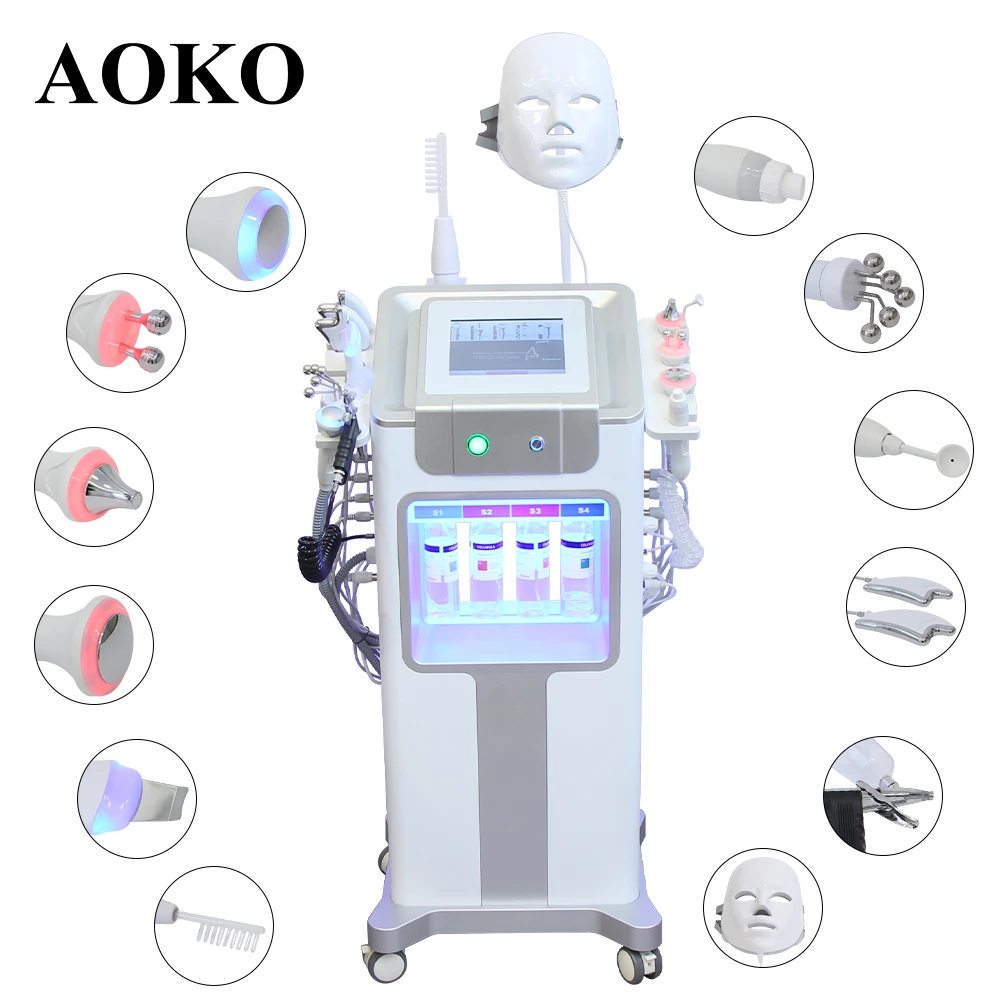 AOKO Nowy 12 w 1 Hydrodermabrazja Aqua Peeling Ultradźwiękowy Pielęgnacja Twarzy Injekcja Tlenowa Odmładzanie Skóry Wybielanie Maszyna Kosmetyczna