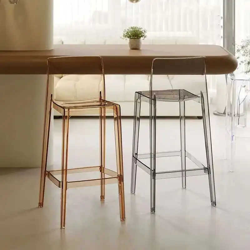 Luxury Bar Stool Transparent Acrylic Home Backrest Island High Dining Stool Cafe Bar Stool Bars Front Desk Highs Stools