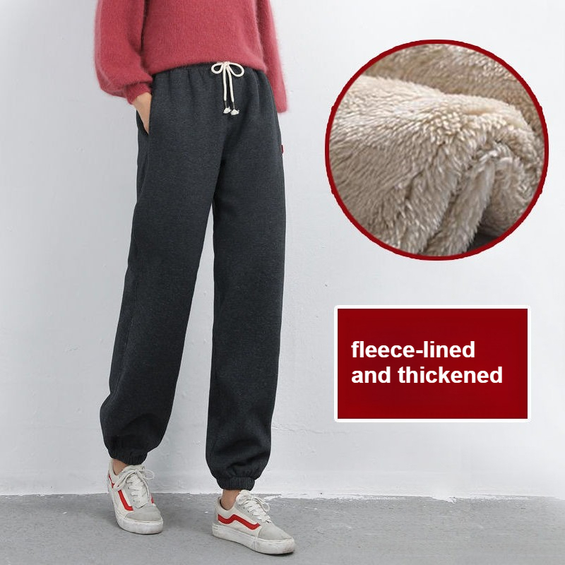 ​ ​ Damen-Jogginghose mit Fleece-Futter, Winter-Plüschhose, hohe Taille, verstellbarer Kordelzug, Lounge-Straße, bequeme Freizeithose ​ ​