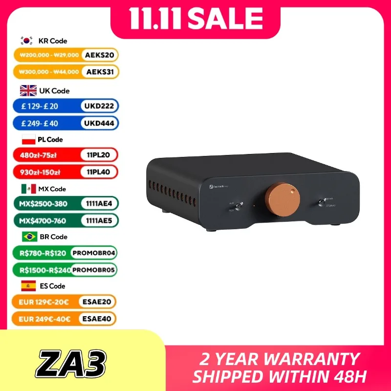 Fosi Audio ZA3 Стереоусилитель мощности TPA3255 Hi-Fi аудиоусилитель класса D для пассивного полочного динамика с XLR/RCA/сбалансированным входом