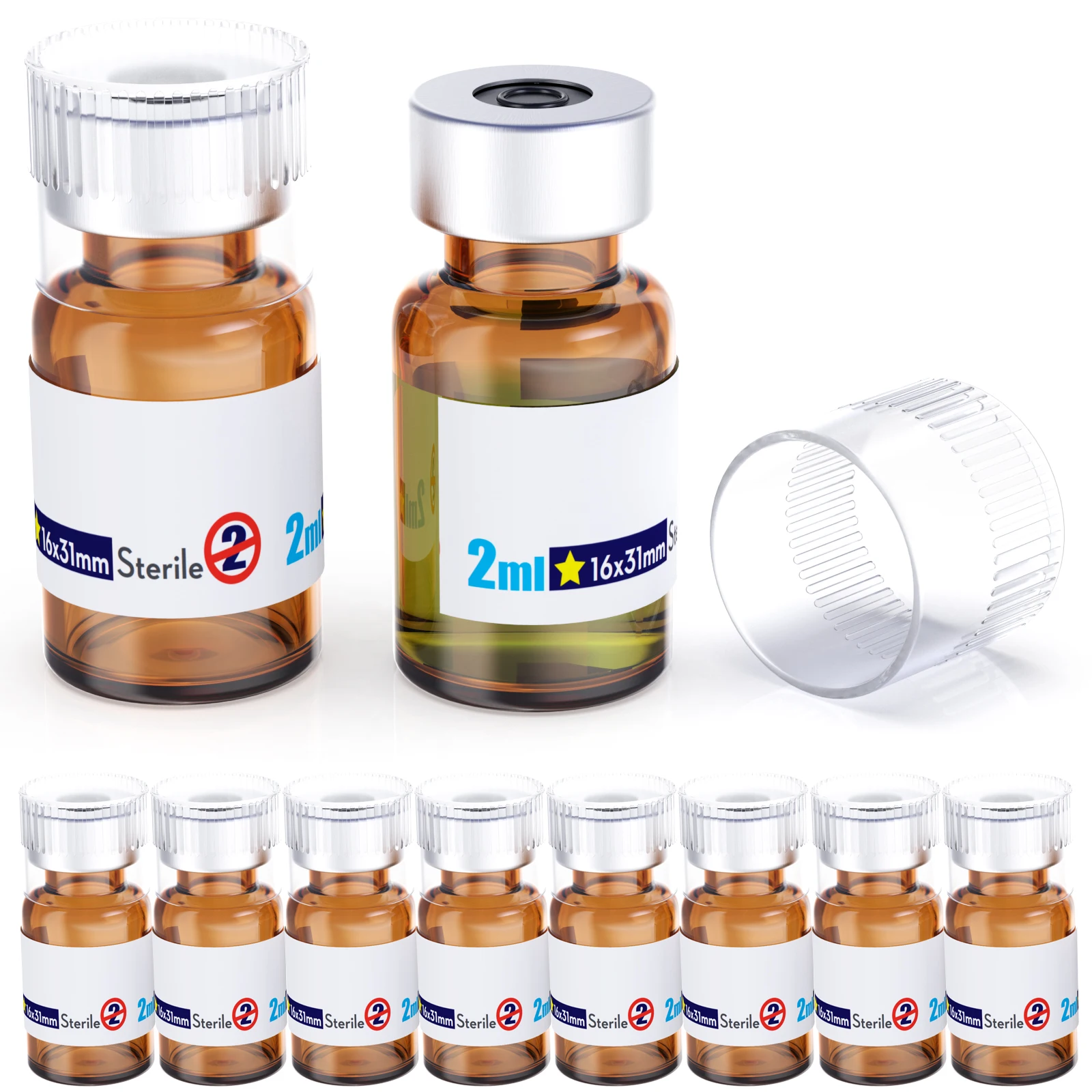 Sterile Empty Vials With Reuse Cap And 13 /20 mm Self Healing Injection Port,Buckle Glass Vials ,Sterile Package,Amber