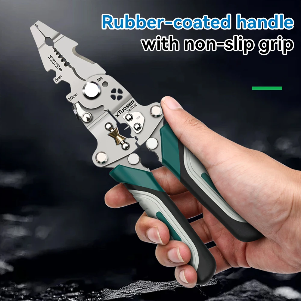Multi-Functional 8-in-1 Wire Stripping Pliers Folding Cutter Wrench Line Separation Tool Set 205mm Lightweight Hand Tool