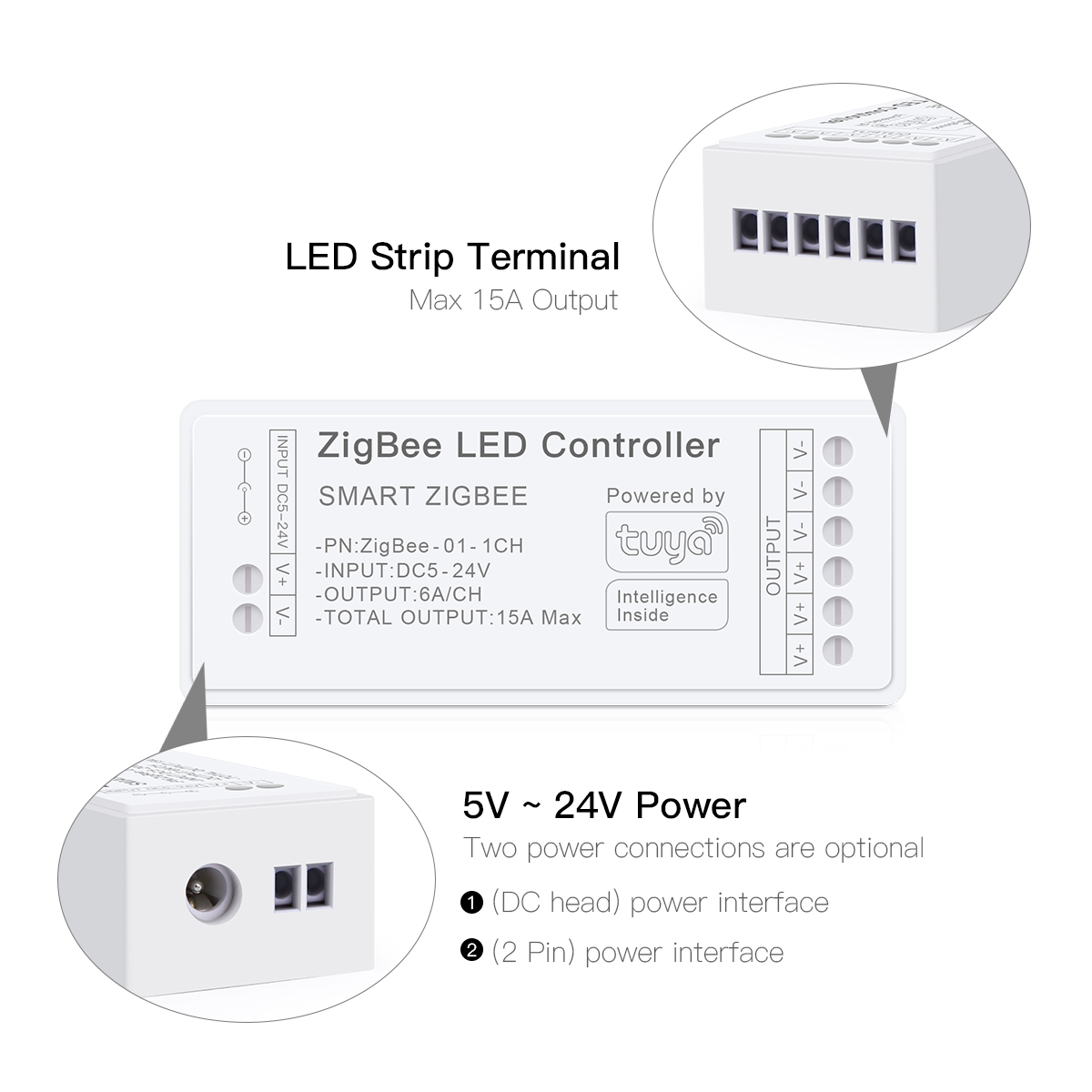 Zigbee Tuya Smart Life LED-Controller 5V-24V CCT RGB RGBW RGBCCT LED-Streifenlicht-Controller Funktioniert mit Alexa Google SmartThings