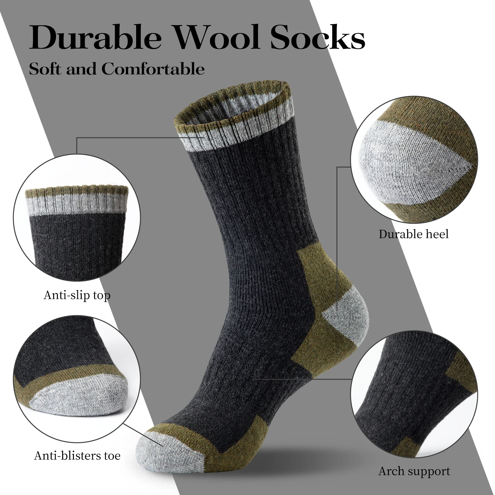 Calcetines de lana merina para hombre, medias suaves y cálidas para senderismo, informales, absorbentes de humedad, para interiores y exteriores, 5 pares