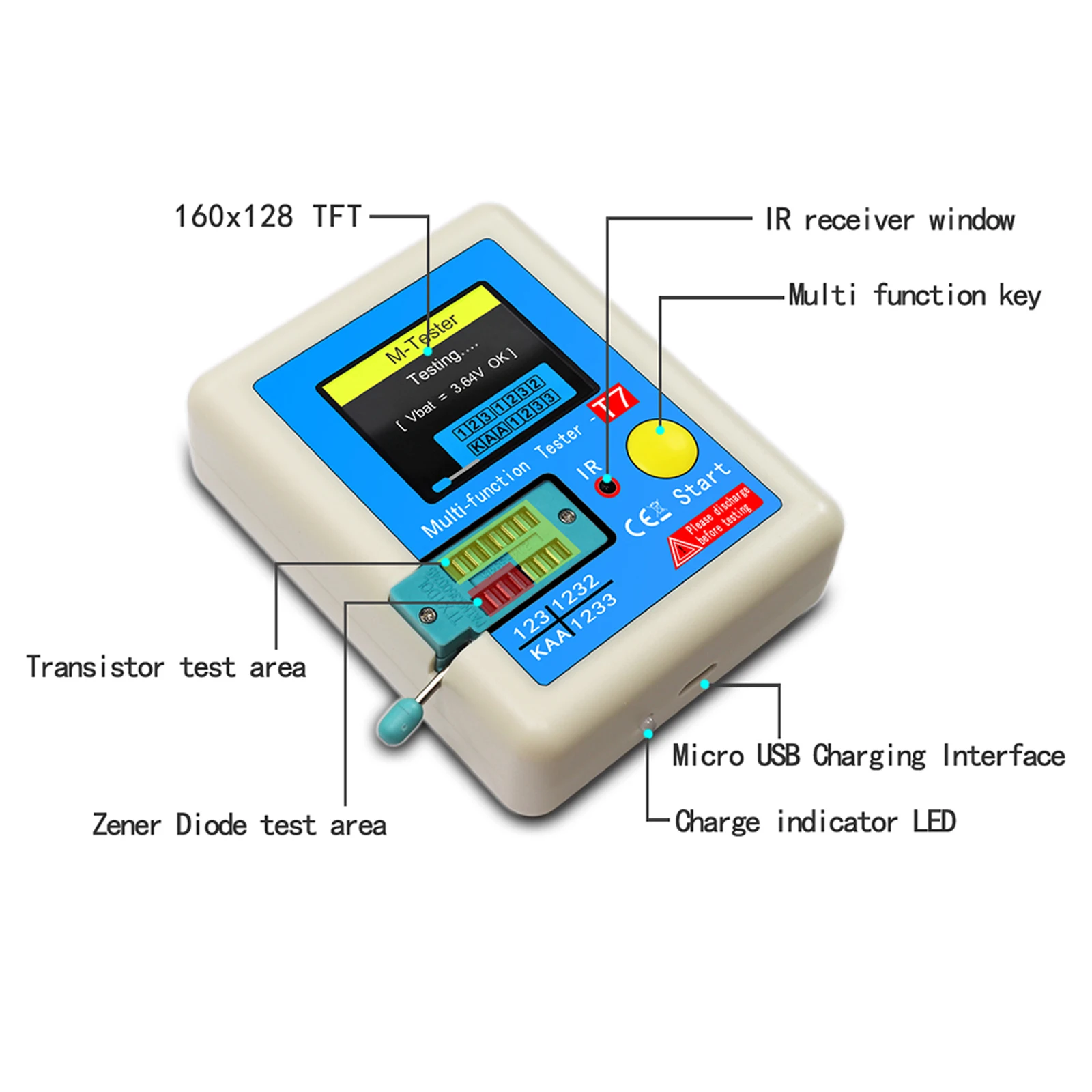 LCR-T7 ใหม่เครื่องทดสอบทรานซิสเตอร์ TFT Diode Triode Capacitance Meter LCR ESR Meter NPN PNP MOSFET IR เครื่องทดสอบมัลติฟังก์ชั่นมัลติมิเตอร์