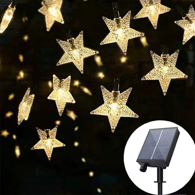 Guirnalda de luces solares con forma de estrella para exteriores, luces LED impermeables con energía Solar para Navidad, Patio, jardín, porche, decoración de boda