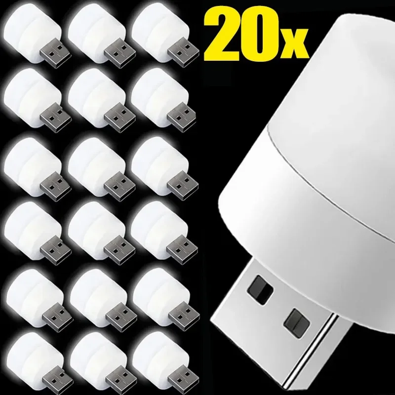 1-20 piezas Mini USB LED enchufe lámpara portátil protección ocular libro lectura luz pequeña bombilla redonda para coche ordenador lámparas de energía móviles