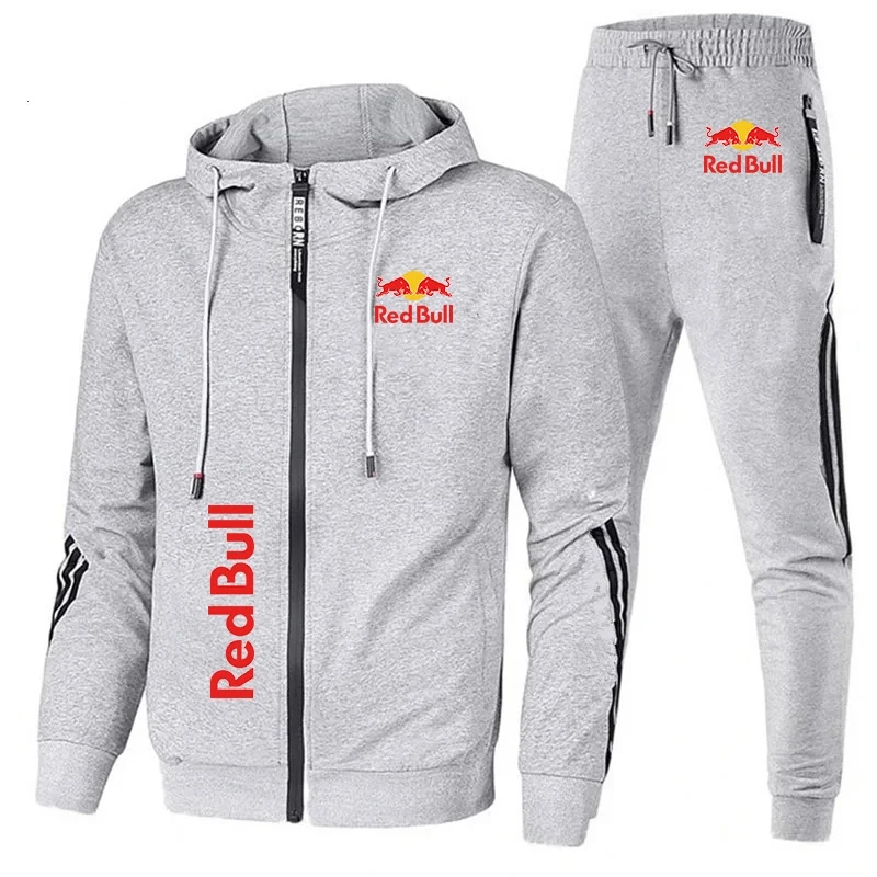 봄 2025 Red Bull 로고 남성용 까마귀 세트 2 피스 New Red Bull 프린트 자켓 남성 패션 Simple 까마귀 Stormtrooper Coat Red