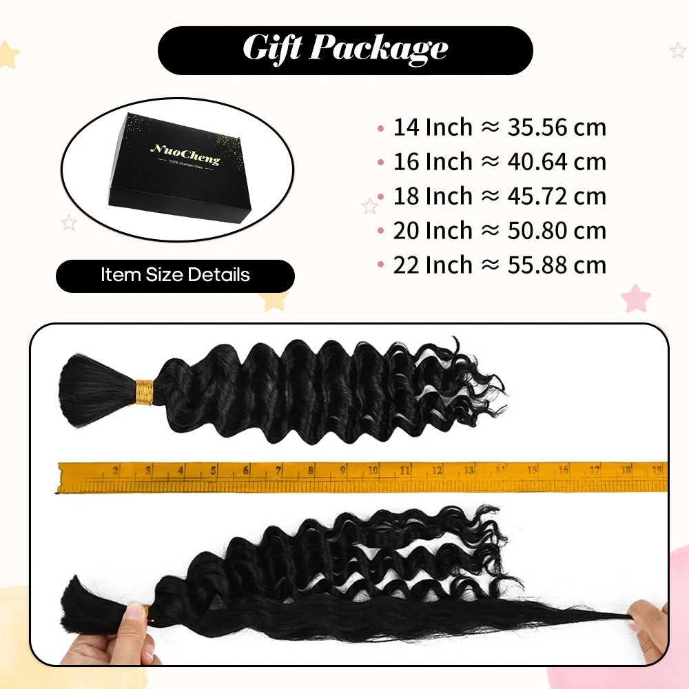 Boho Braids용 인간 머리카락 2개 묶음, 14인치 100G 10A 브라질 버진 딥 웨이브 벌크 인간 머리카락 땋기용