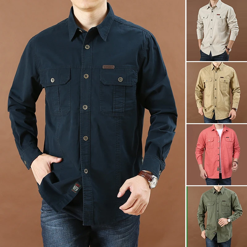 2023 primavera otoño Denim hombres camisas de manga larga 100% algodón deportes al aire libre ejército militar camisas casuales senderismo Camping ropa