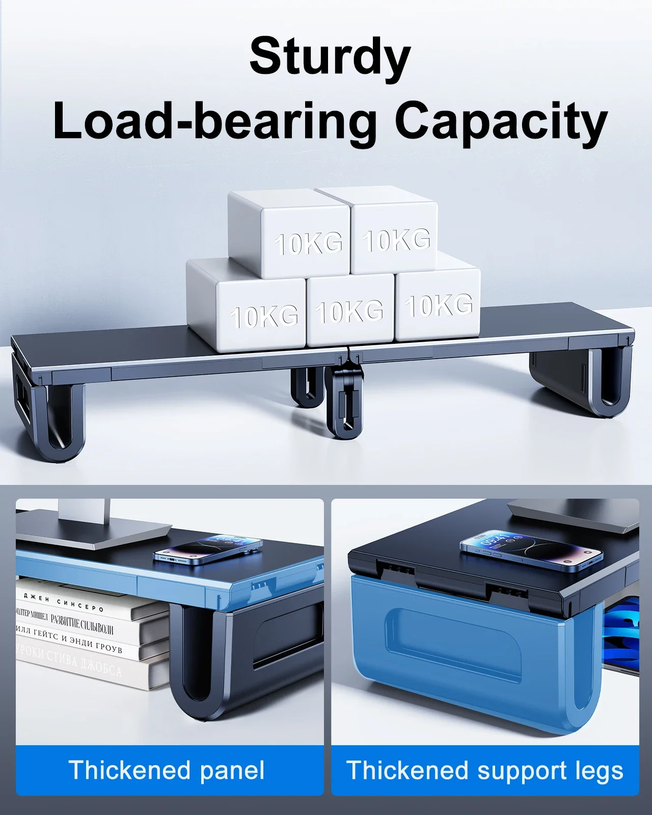 Eary Dual Monitor Stand Riser ความยาวปรับแล็ปท็อป Desktop Organizer ขาตั้งโทรศัพท์ผู้ถือแท็บเล็ตสําหรับโฮมออฟฟิศ