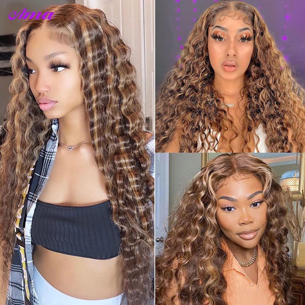 4 27 Highlight Loose Deep Wave 30นิ้ว Ombre สีเส้นผมมนุษย์บราซิลผมสาน1 3 4ช่อผม