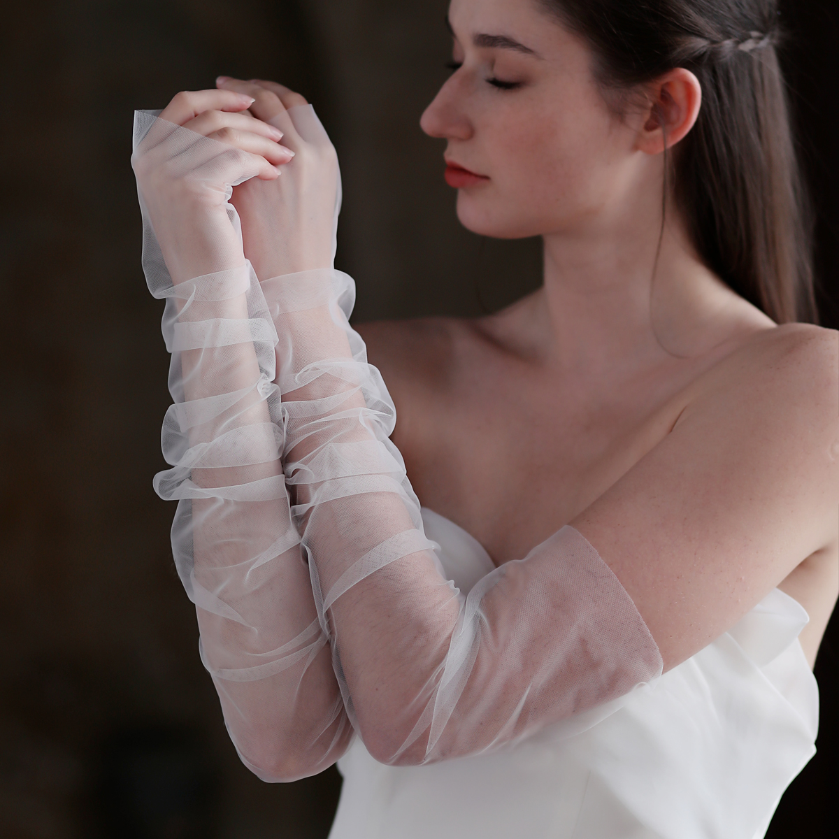 WG108 élégant blanc mariage gants de mariée doux Tulle longue opéra sans doigts femmes concours bal effectuer gants