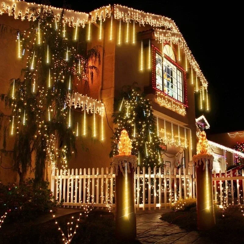กลางแจ้งฝนดาวตก LED ไฟ Falling Rain Drop Fairy String Light กันน้ําสําหรับคริสต์มาสปาร์ตี้ Garden Holiday ตกแต่ง
