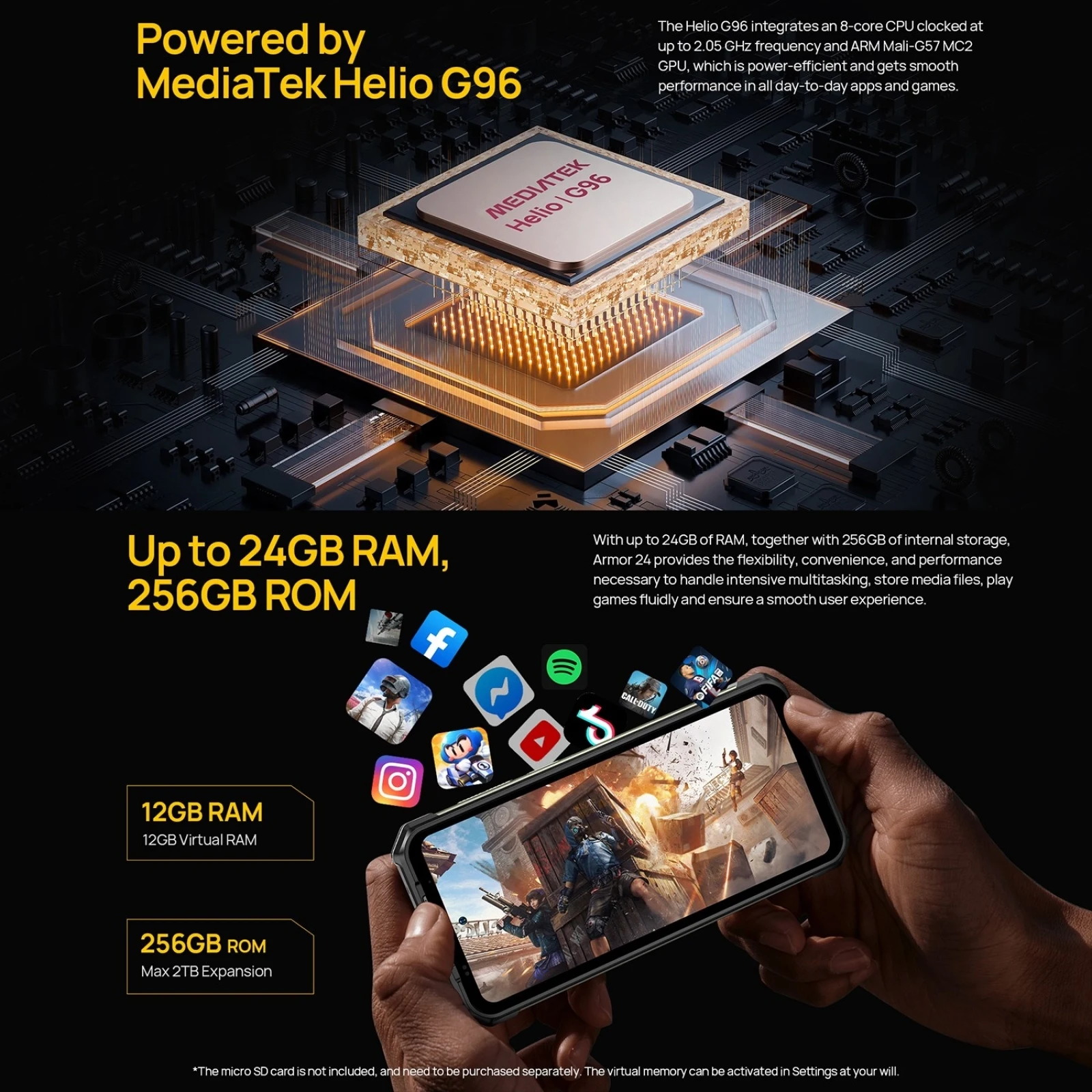 Ulefone Armor 24 Rugged Phone 22000mAh Up to 24GB+ 256GB 6.78"120Hz Smartphone 64MP+64MP NFC Phone LED Light Global Version