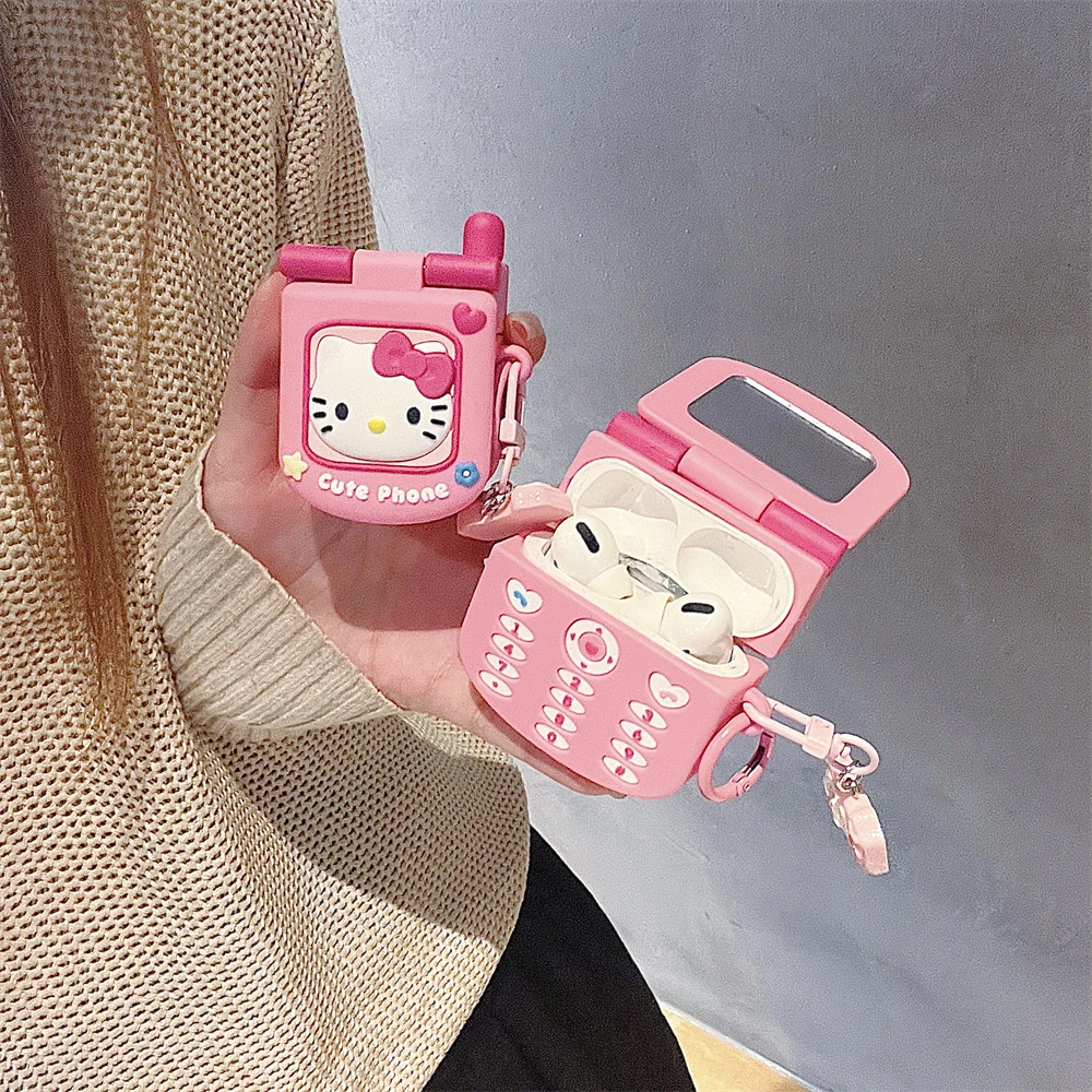 Funda para auriculares con lazo 3D de Hello Kitty para Apple AirPods 1, 2, 3 generación, Airpods Pro Pro2, funda para auriculares inalámbricos con Bluetooth de silicona