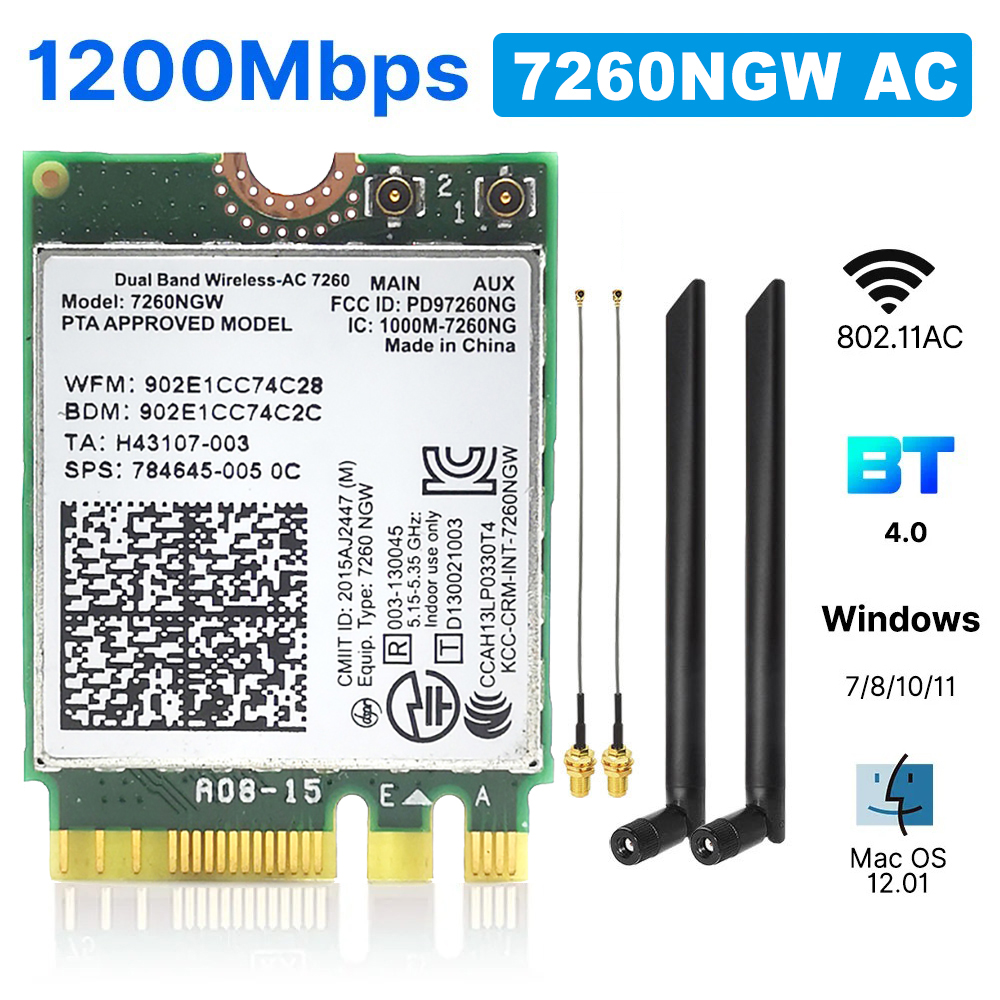 7260AC Bluetooth4.0 WiFi 1200 Мбит/с Беспроводная сетевая карта NGFF M.2 Wi-Fi ключ 802.11AC двухдиапазонный 2,4G 5G для ноутбука AC 7260NGW