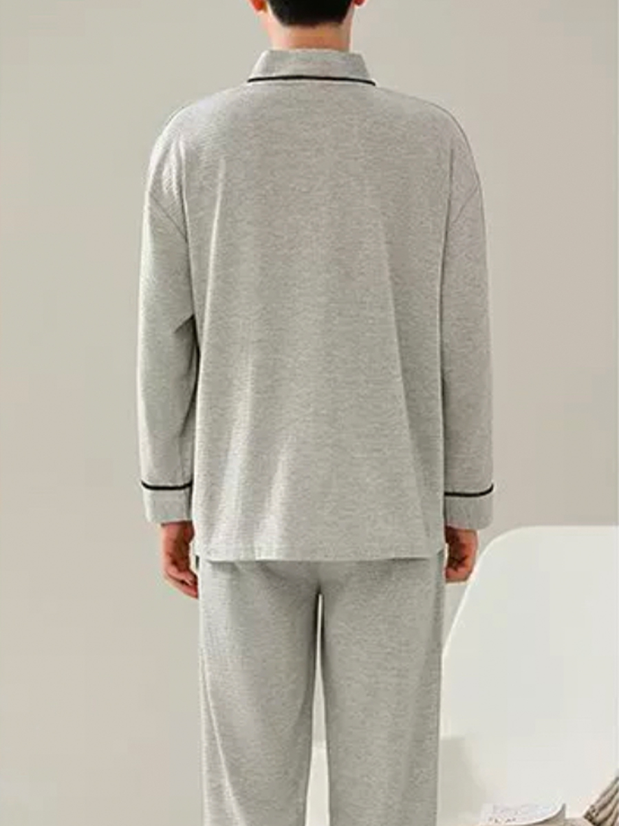 Pijamas para homens primavera e outono de manga comprida jovens simples casual lapela outono e inverno conjunto de roupas para casa