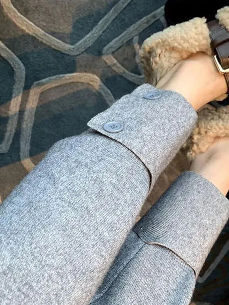 Dzianinowe ciepłe spodnie haremowe jesienno-zimowe wysokiej talii zagęścić Pantalon koreańskie modne damskie luźne biegacze 95cm spodnie dresowe