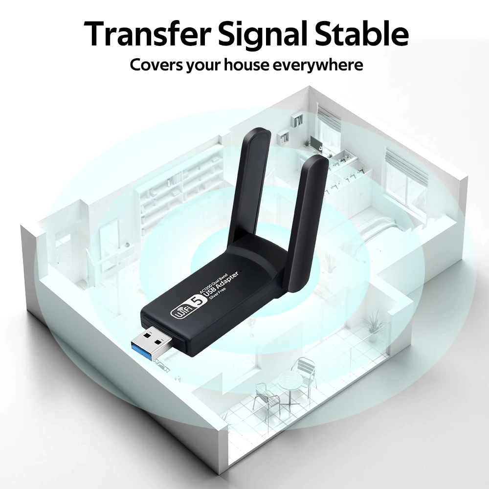 デュアルバンドUSBアダプター,1300Mbps, 2.4g,5GHz,ネットワークアダプター,802.11ac,PC,ラップトップ,ドライバーなし,win10,11用のwifiドングル