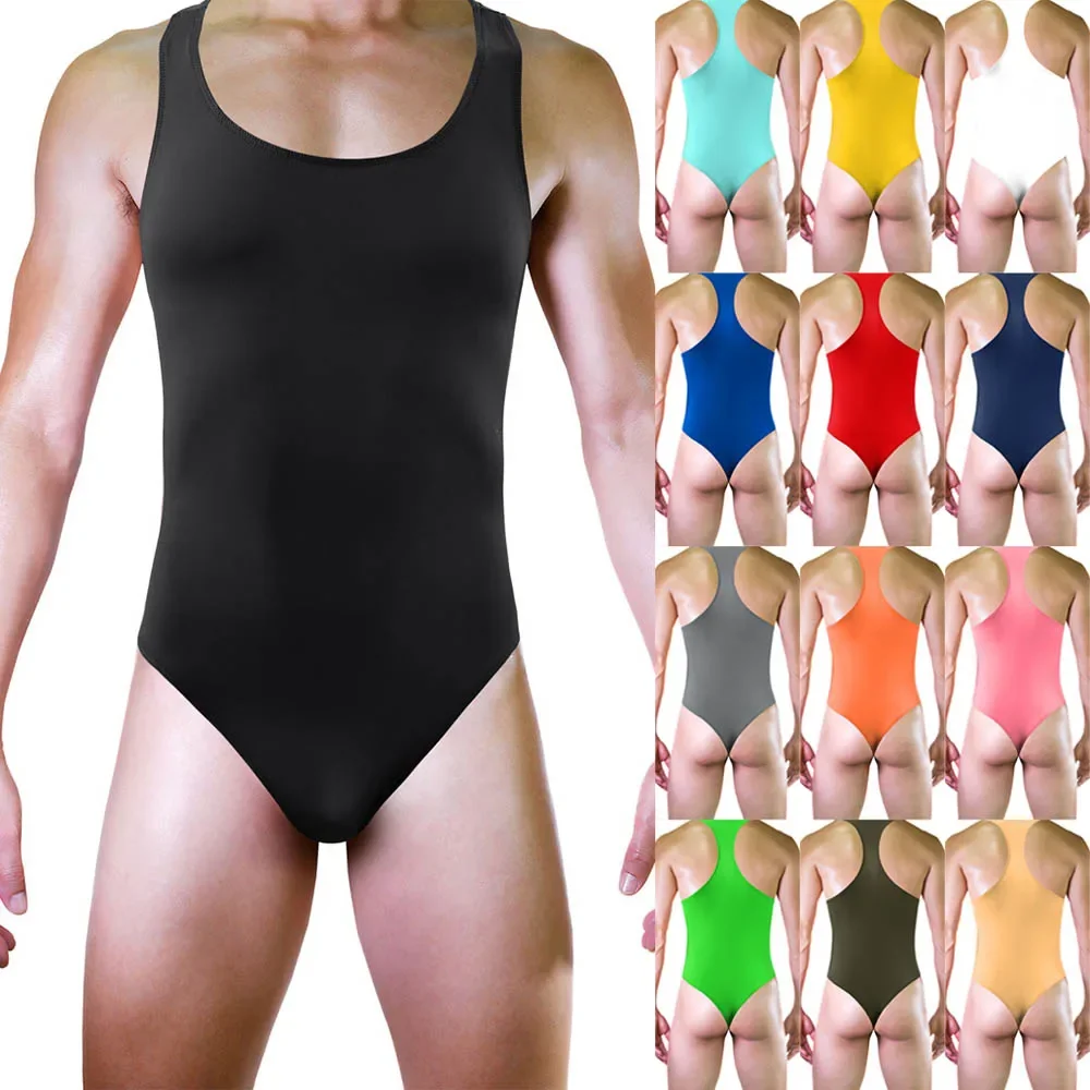 Męskie body z lodowego jedwabiu podkoszulek bez pleców Jockstrap wybrzuszenie stringi bez rękawów oddychający kombinezon elastyczność bielizna intymna