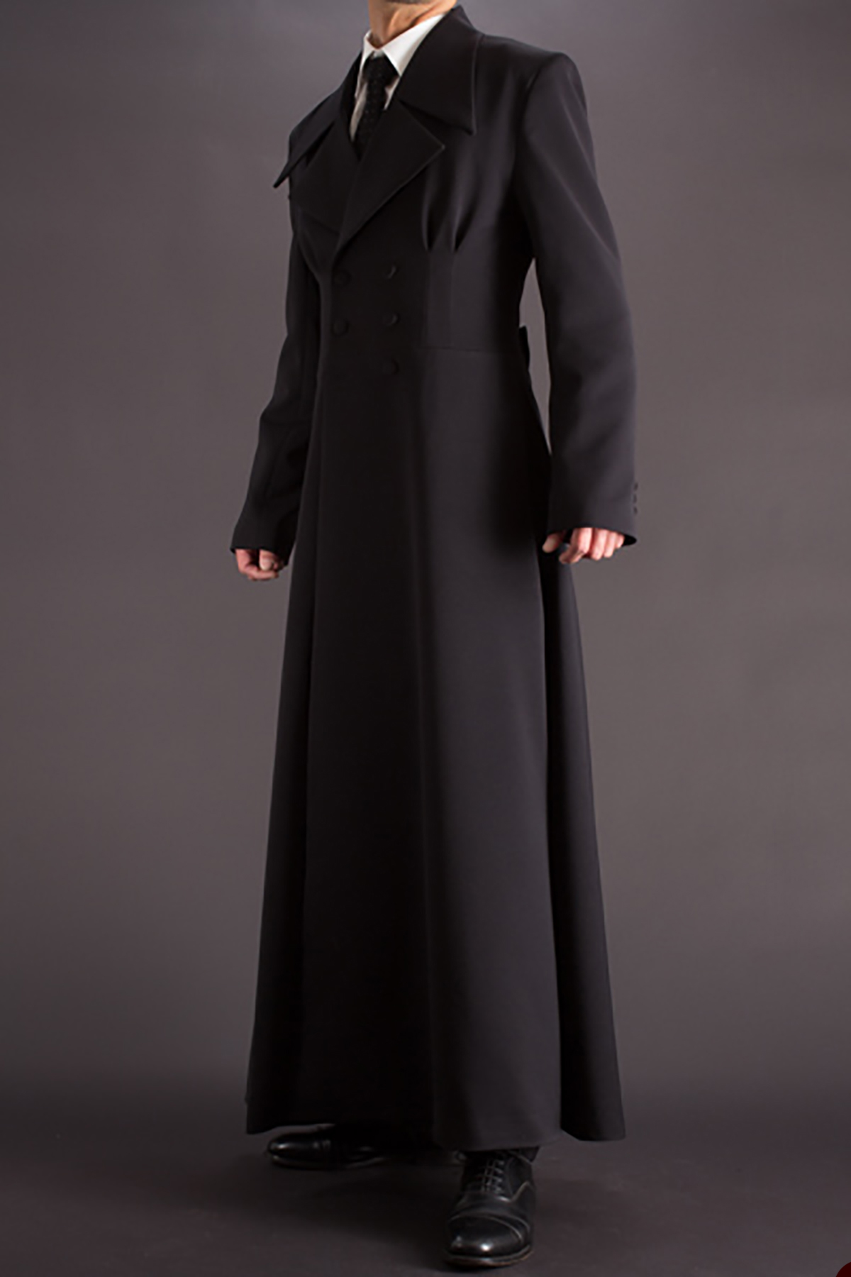 Long Black Coat Classic Peaked Lapel Double Breasted Trench Autumn Winter Out Wear Custom made