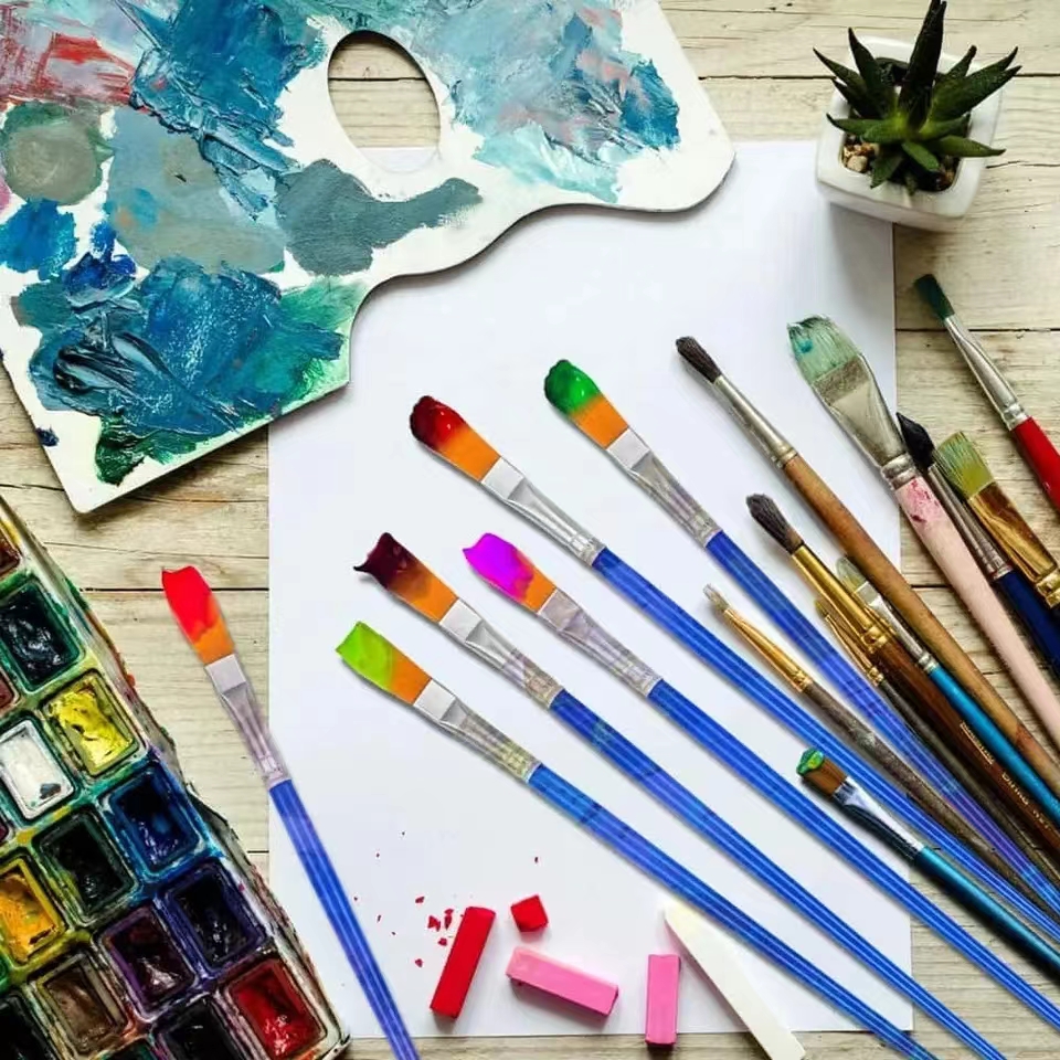 50-teiliges Malpinsel-Set für Kunstschüler, rundes, flaches Haar, Nylonhaar, Pinselstift für Öl, Acryl, Aquarell