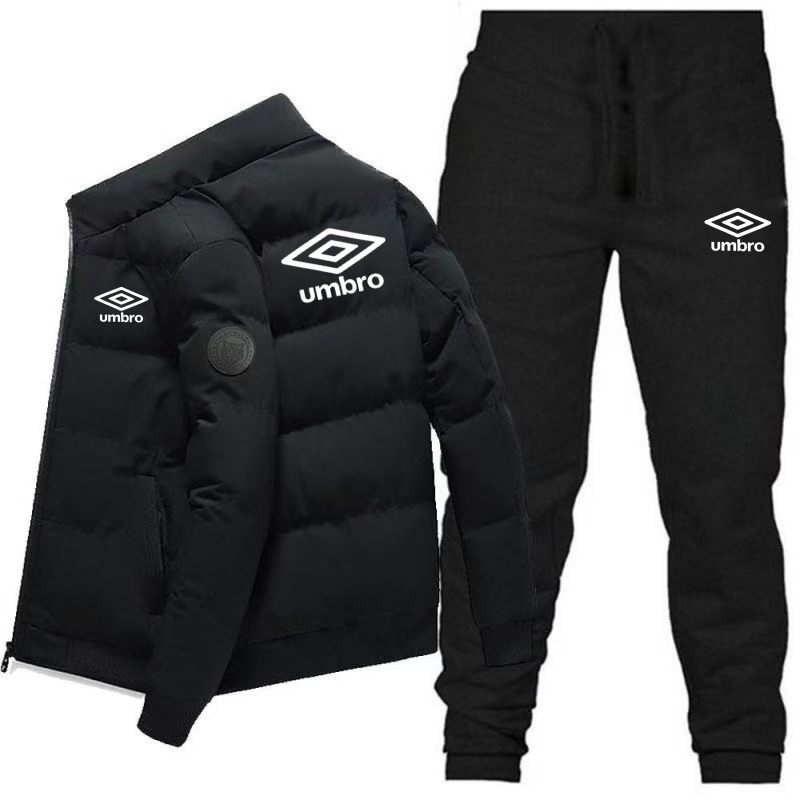 2025 moda invierno coreano Umbro moda de los hombres cálido nuevo a prueba de viento de alta calidad poliéster cremallera chaqueta y pantalones 2-p