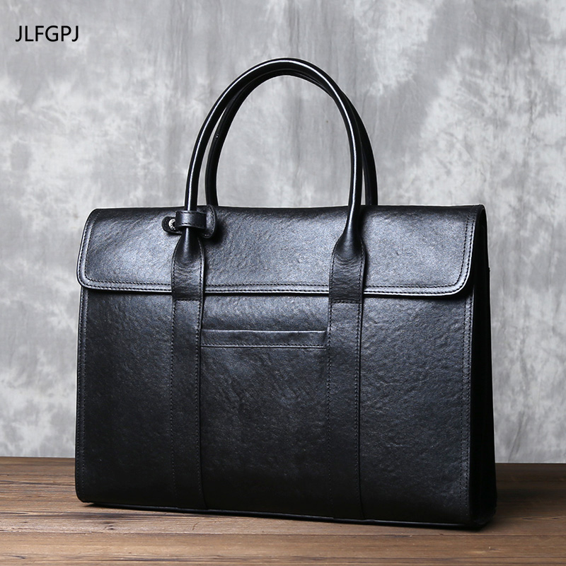 Bolso de mano de cuero genuino para hombre, Maletín de negocios con capa de cabeza curtida vegetal, estilo Horizontal, a la moda