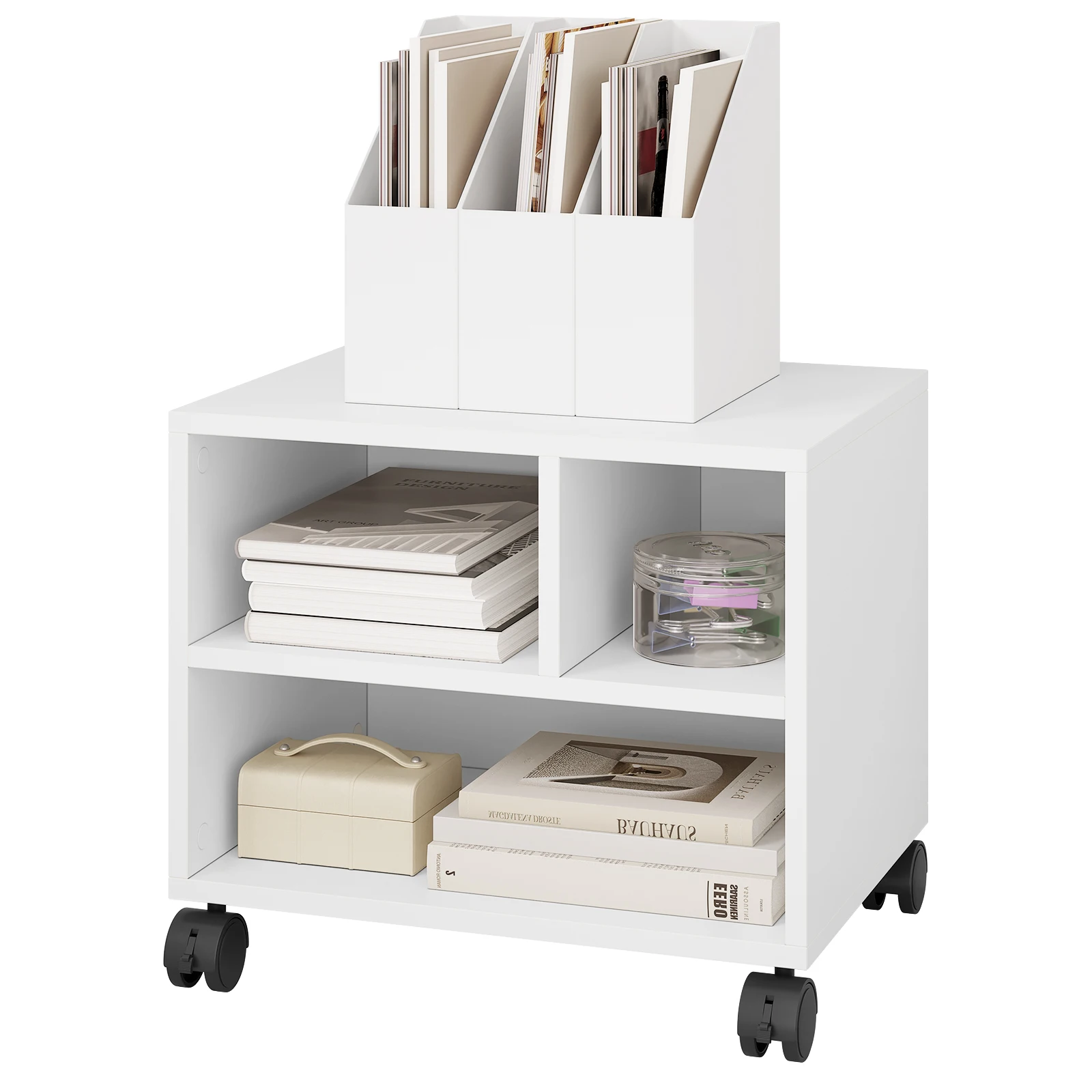 WOLTU Supporto per stampante mobile Unità di archiviazione di file con 3 scomparti aperti Carrello rimovibile 40x30x35 cm per studio in ufficio