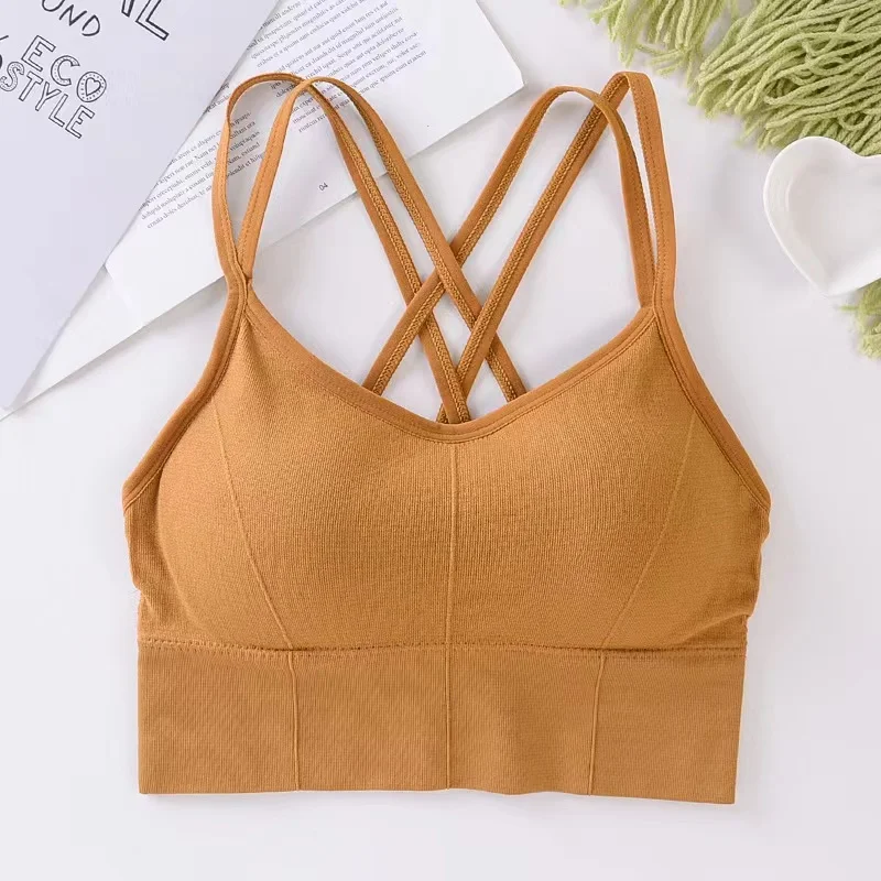 ผู้หญิงเซ็กซี่เสื้อกลับข้าม Tank Top Push Up Running กีฬา Bra Breathable Soft ฟิตเนสความงามสีทึบโยคะ Bra