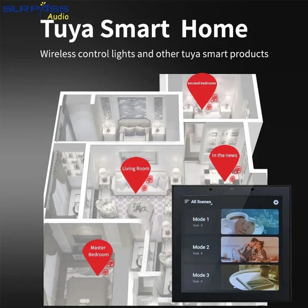 Smart Home Wall Amplifier Android 11 System 8ohm 4 Inch Tuya WiFi Amplificador Alexa Remote Control with Full Range Speakers Set