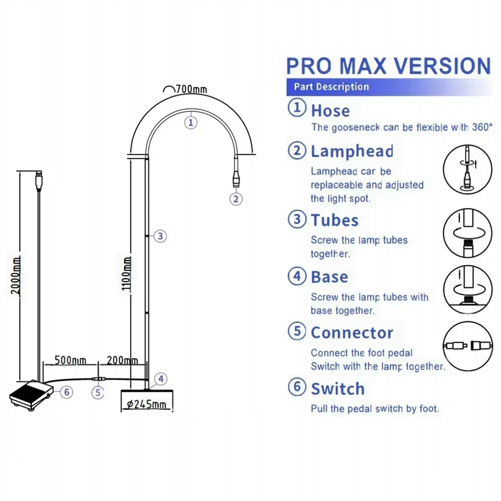 Lámpara de curado UV para pestañas de 10W, suelo con interruptor de pie, extensión de pestañas postizas, secador de uñas, pegamento de injerto, luz de curado rápido