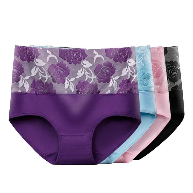 3 pçs/lote calcinha de cintura alta algodão feminino corpo emagrecimento plus size roupa interior impressão briefs senhoras calcinha respirável lingerie feminina