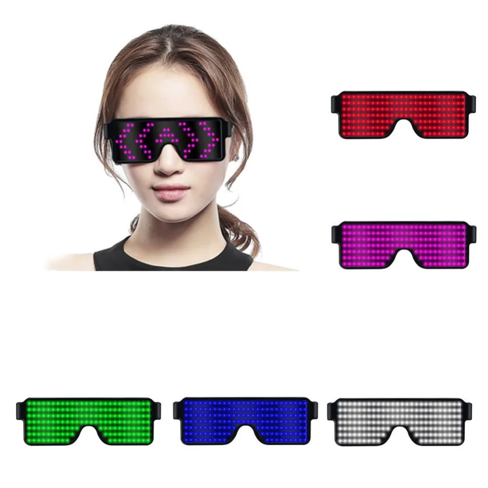 Multilingue LED Luminous Party Glasses, USB Charge, Piscando, Idiomas personalizados, Óculos, Feriado de Natal, Concert Sunglasses