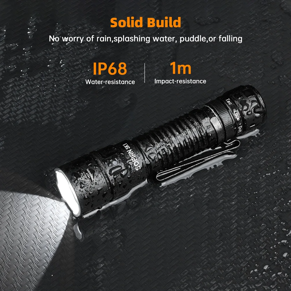 Sofirn New SK1 1300lm Tactical Flashlight SFT25R LED Light 18650 USB C Rechargeable 479m EDC Torch IP68 Lamp with Dual Switch