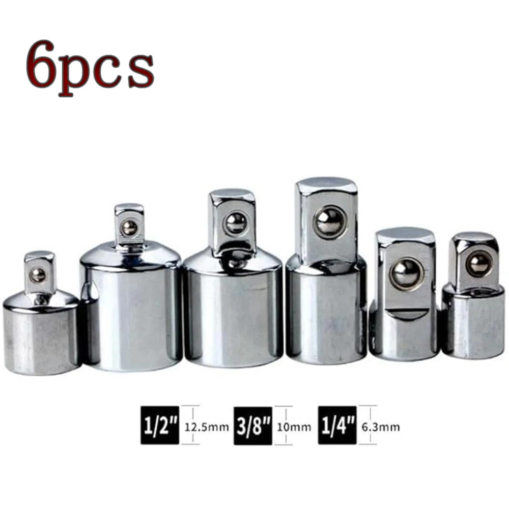 Set adattatore e riduttore per presa da 6 pezzi - Kit di conversione/estensione presa/conversione a cricchetto in acciaio al cromo vanadio da 1/4" 3/8" 1/2" per settore automobilistico