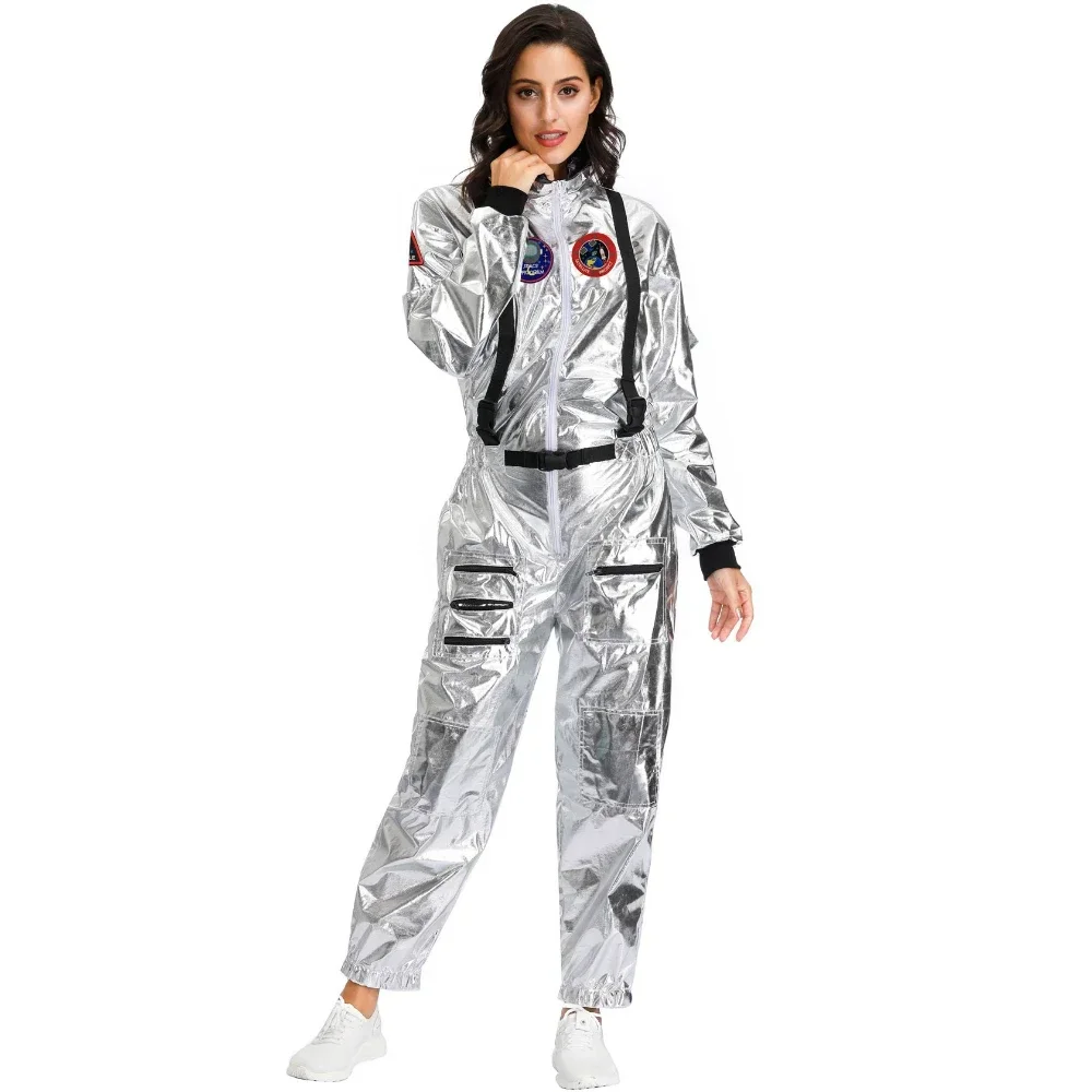 Set cosplay di astronauta spacesuit argento per adulti, festa di carnevale di Halloween, regalo di compleanno