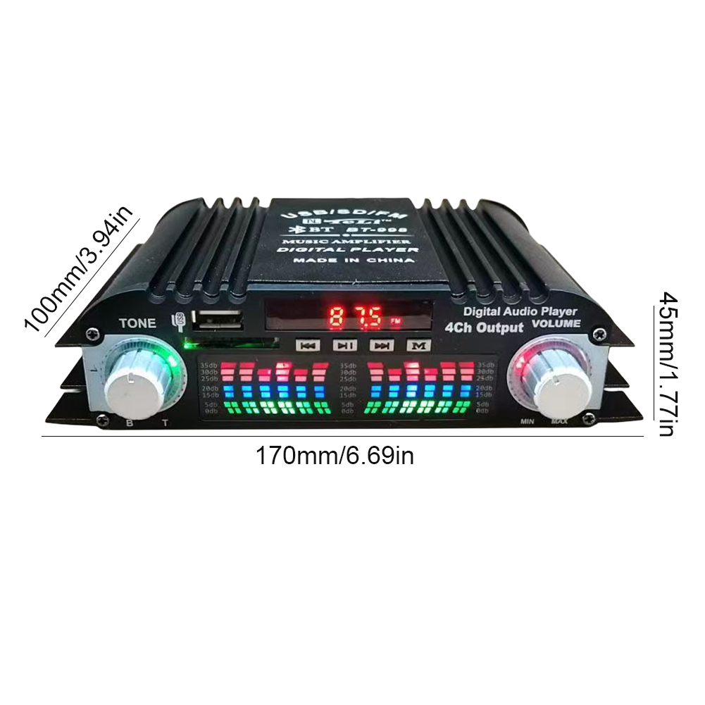 1600W Peak Power Digital 4 Channel Audio Amplifier HiFi Sound Amplifier FM USB Bluetooth-Compatible Mini HIFI Digital Stereo Amp