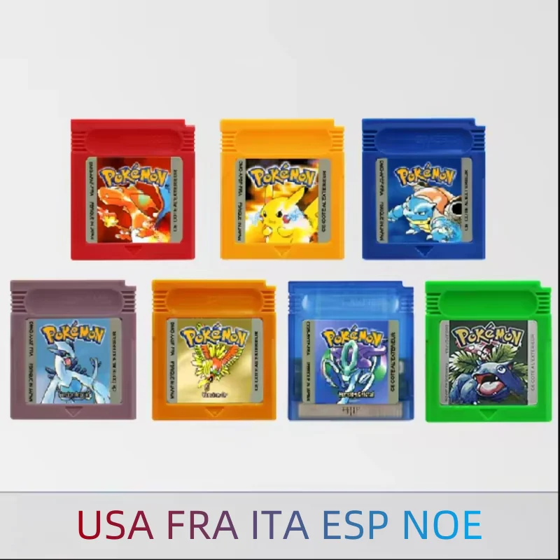 GBC Game Pokemon Series Cartucho de videojuegos de 16 bits Tarjeta de consola Rojo Azul Cristal Dorado Verde Plata Amarillo con varios idiomas