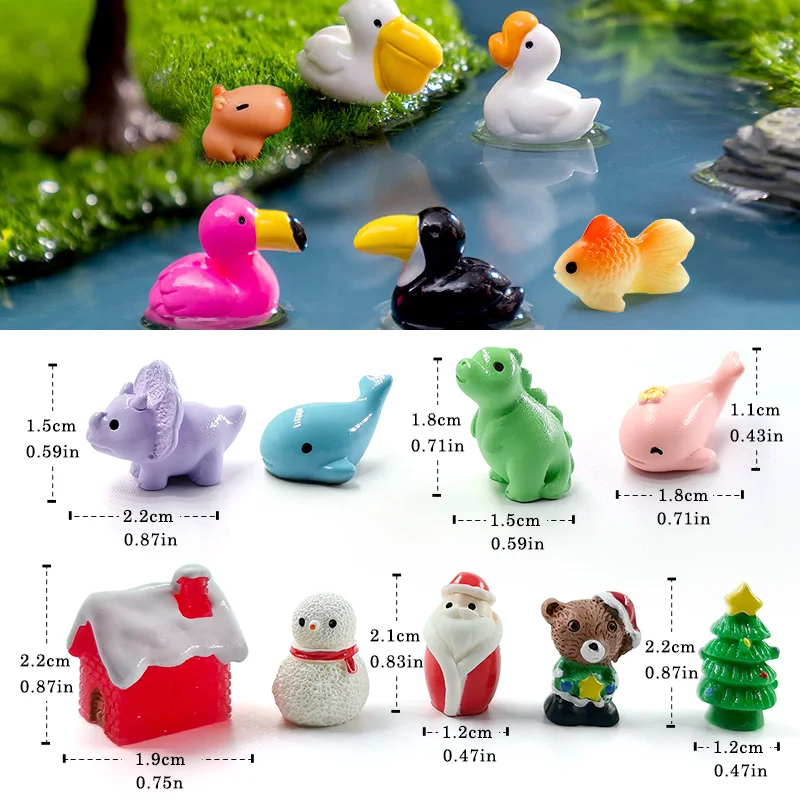 10Pcs Easter Rabbit Dinosaurs Capybara Duck Fox Pig Cat Turtle Frog Bird Figurine Miniature Fairy Garden Decoration Accessories