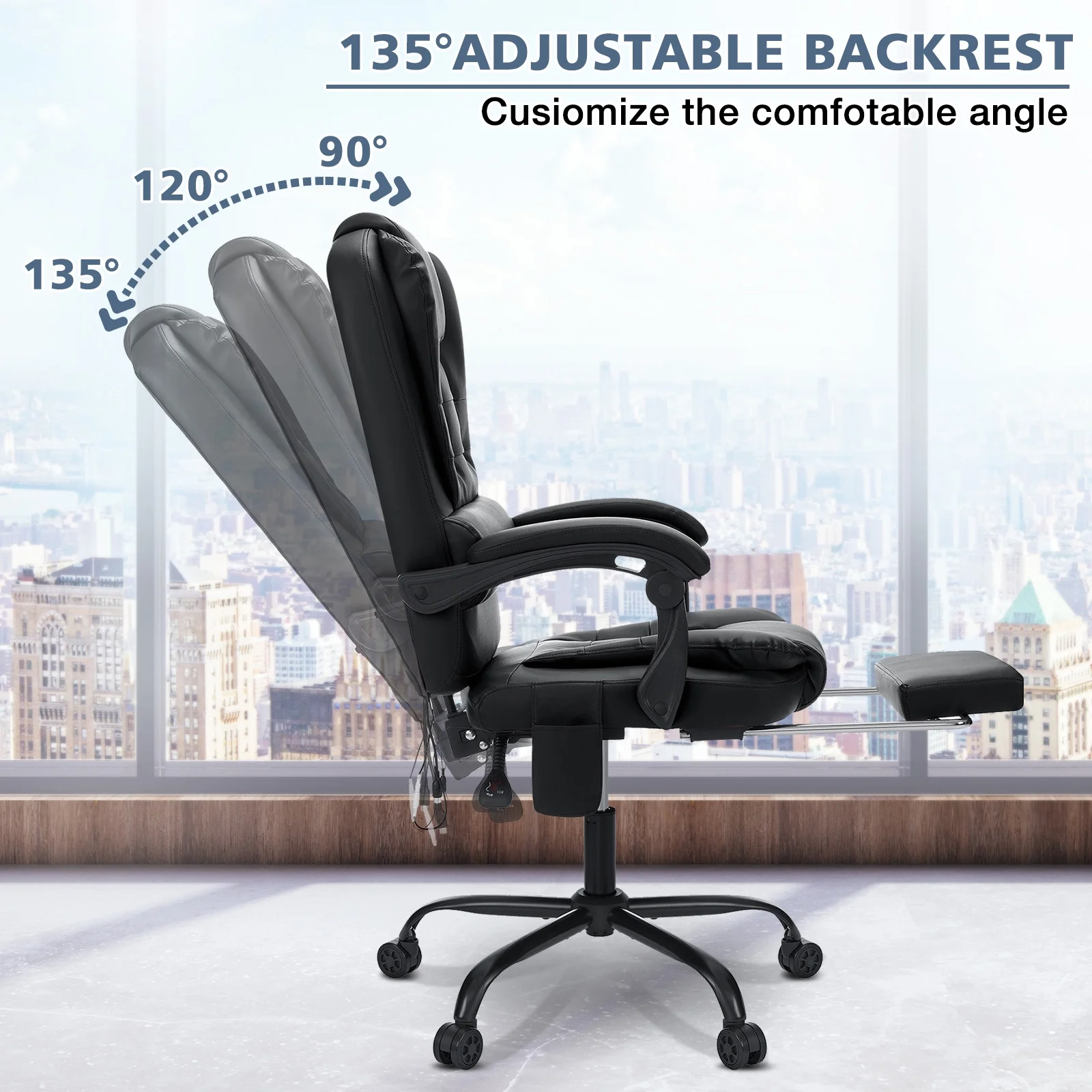 Executive Office Chair Massage High Back Leather Office Chair with Footrest Reclining Computer Desk Chair Lumbar Back Support
